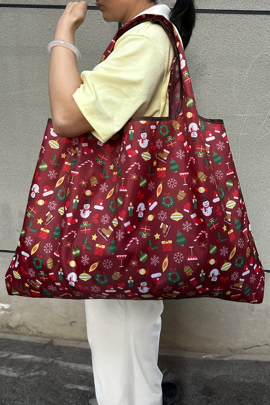 Fiery Red Large Foldable Christmas Holiday Reusable Oxford Bag