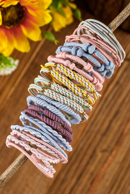 Pink Multicolour 20pcs Boho Knotted Hair Ties