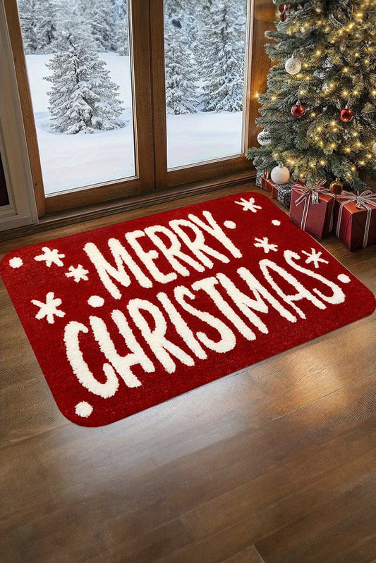 Fiery Red 40*60cm Merry Christmas Print Absorbent Microfiber Entrance Mat