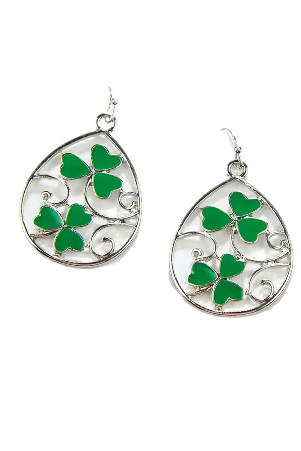 Silvery St. Patrick Clover Hollow Out Drop Earrings