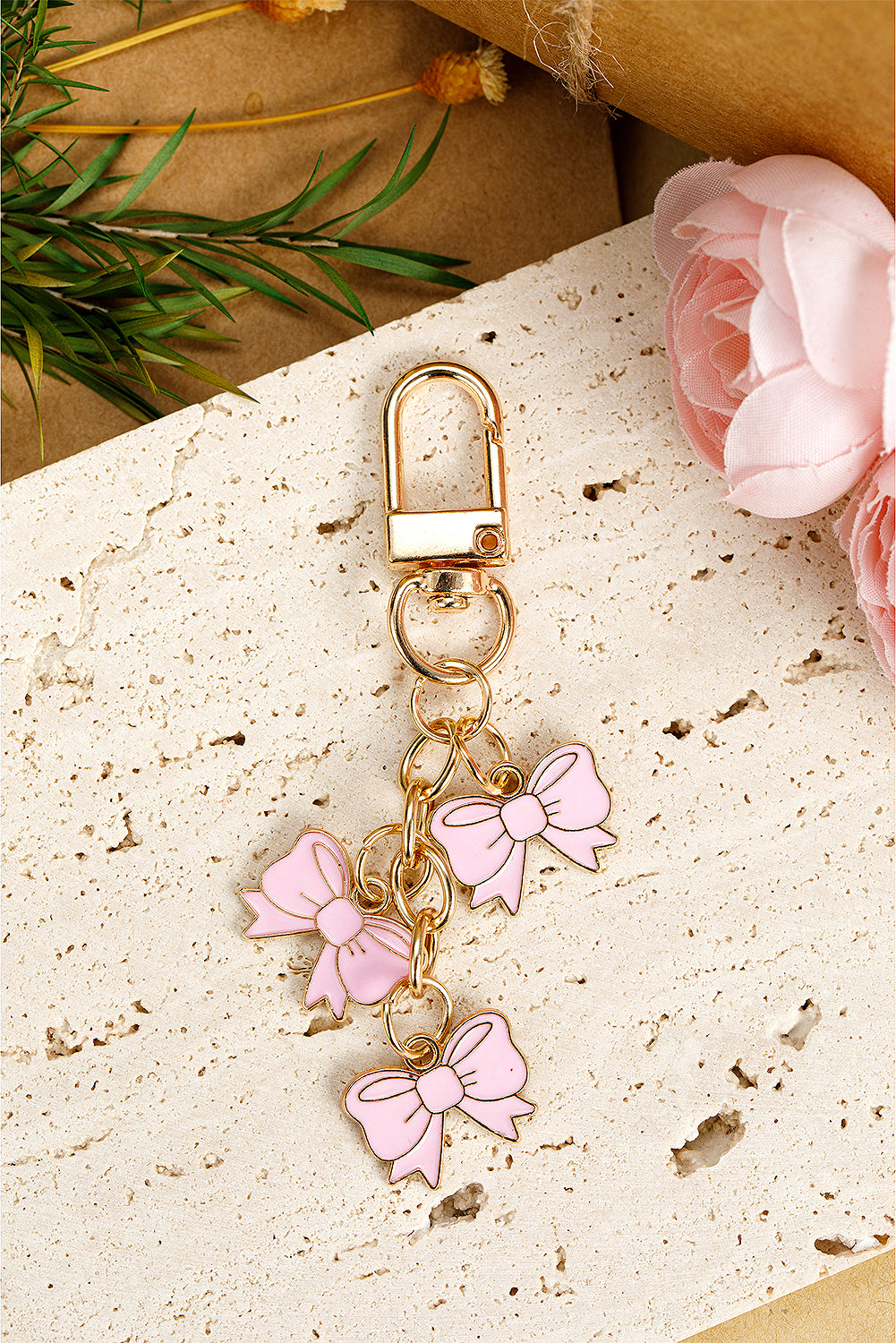 Pink Bow Knot Shape Charms Plated Alloy Keychain