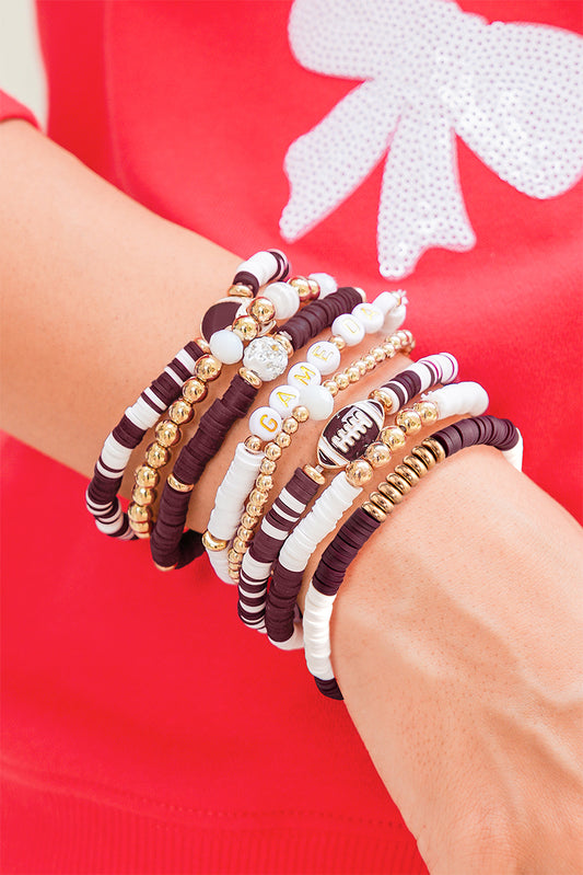 Chestnut Game Day 8pcs Stackable Football Beaded Charm Bracelet Set