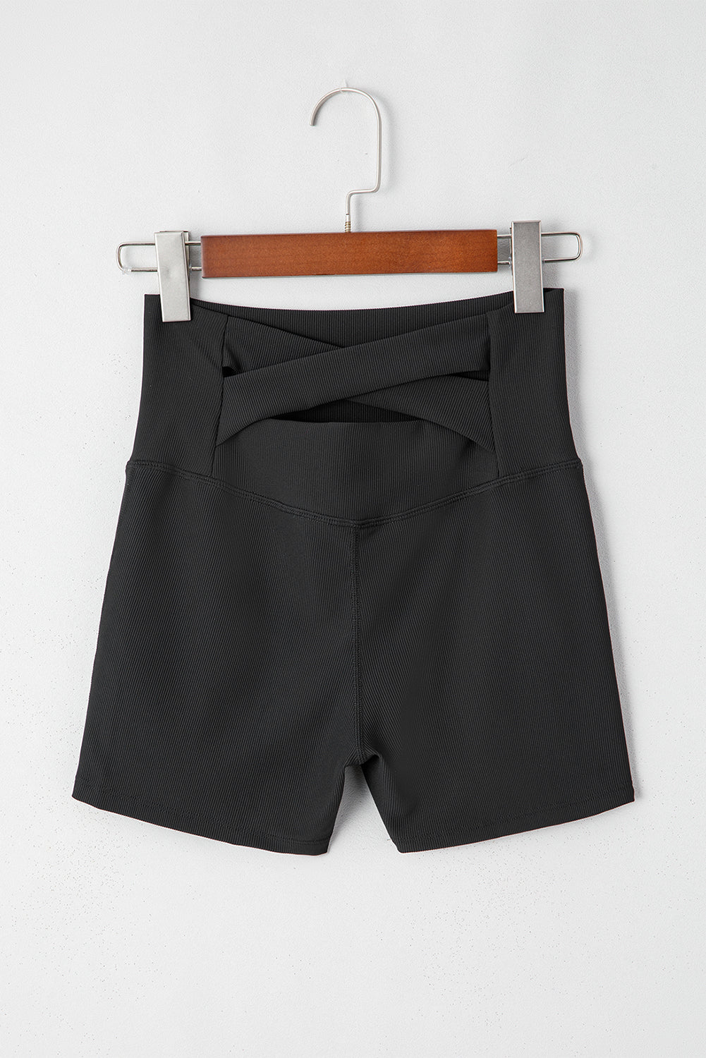 Black Back Cross Waistband Yoga Shorts