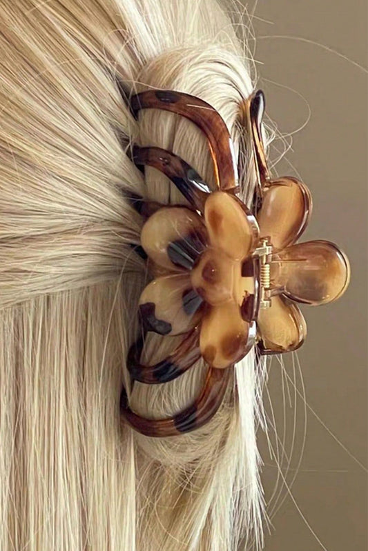 Thai Curry Amber Leopard Resin Flower Hair Claw Clip