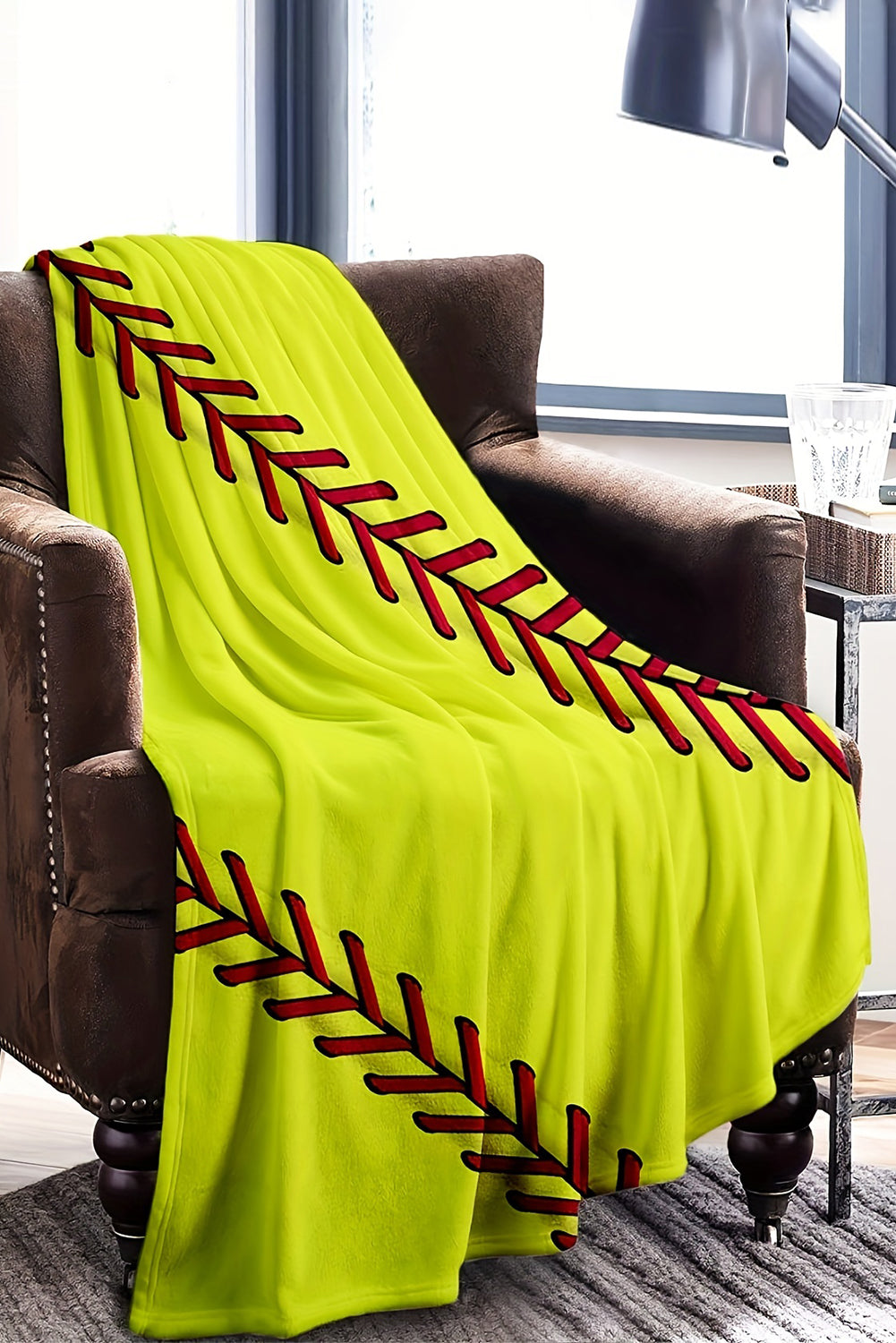 Yellow Baseball Seam Print Soft Flannel Blanket 130*150cm