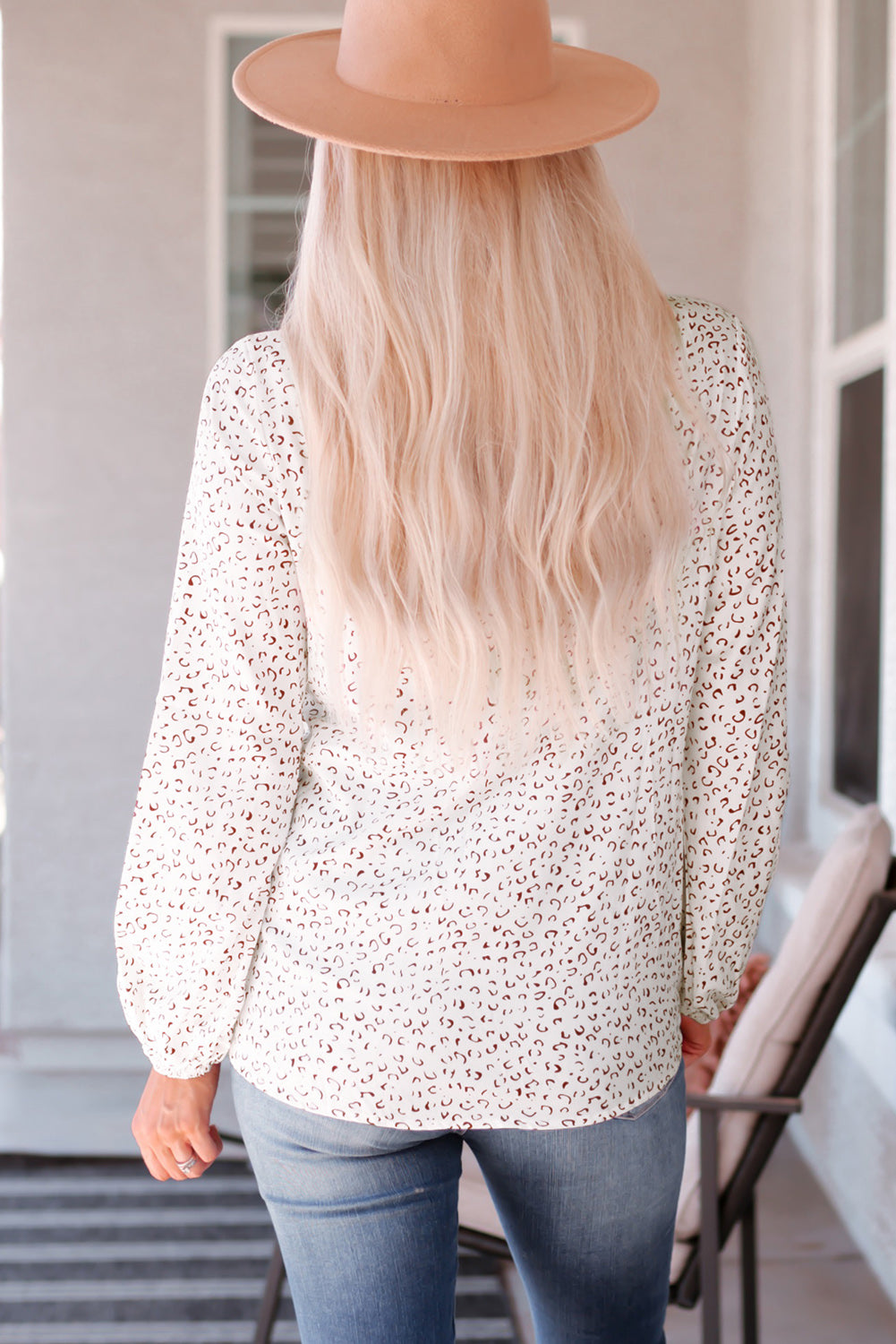 Leopard Crew Neck Long Sleeve Blouse