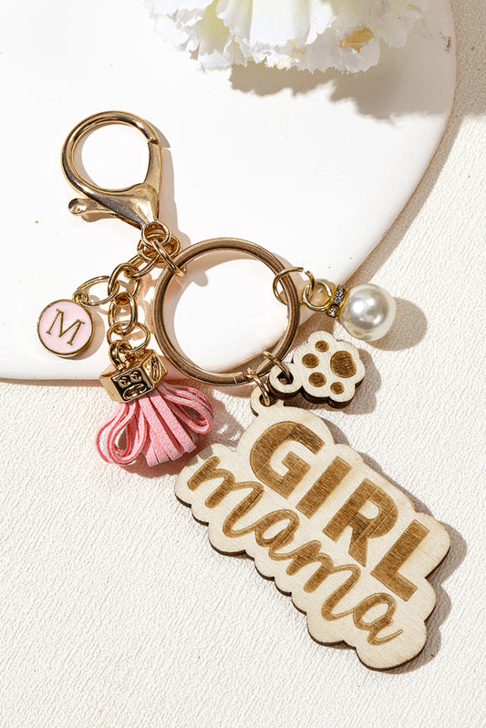 Pink Girl Mama Dog Claw Pearl Tassel Keychain