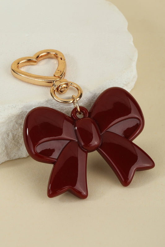 Red Dahlia Aesthetic Bow Stainless Heart Shape Hook Keychain Bag Accessory