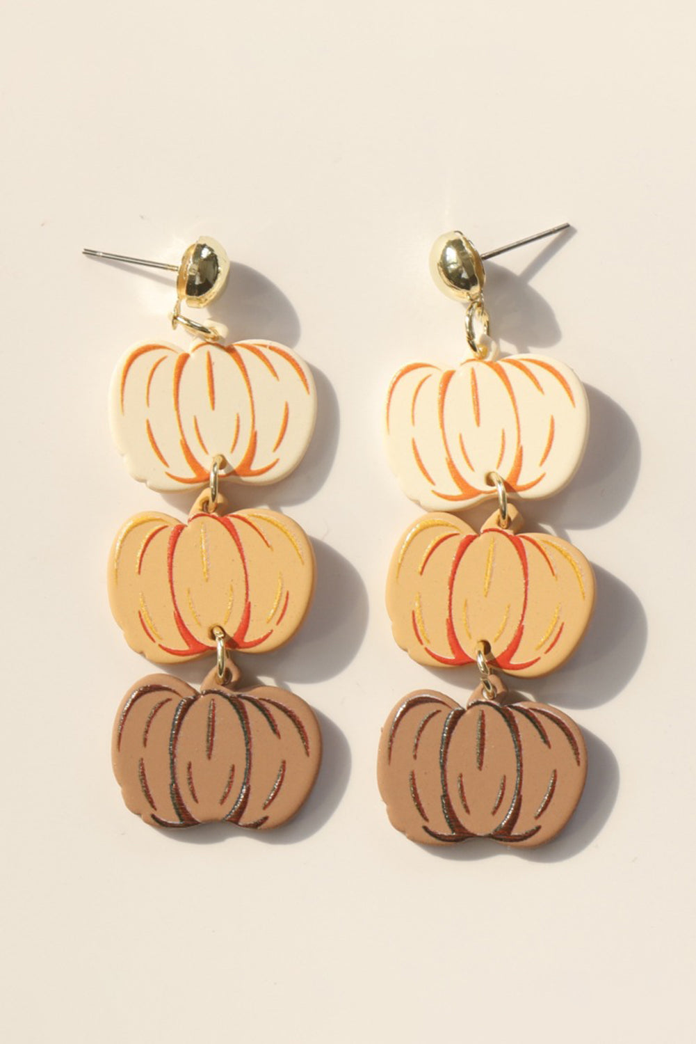 Russet Orange Acrylic Pumpkin Stack Stud Earrings
