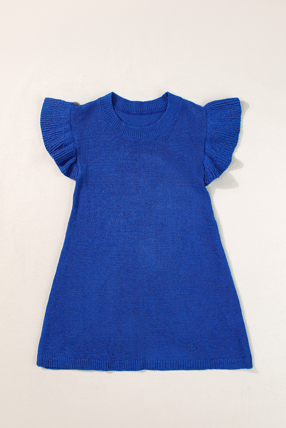 Dark Blue Ruffle Sleeve Knitted Sweater Top