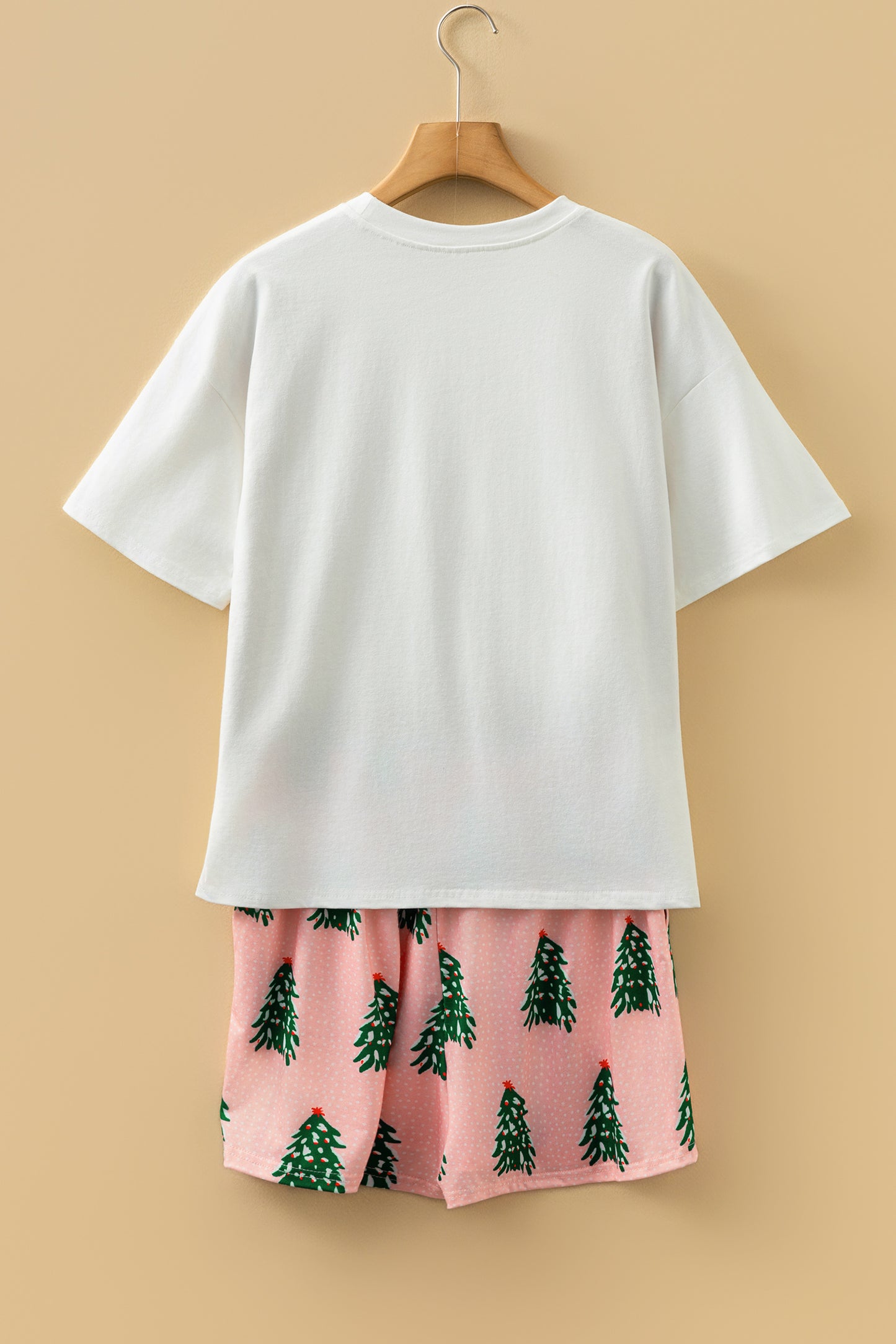 Pink Checkered MERRY Graphic Christmas Tree Print Short Lounge Set