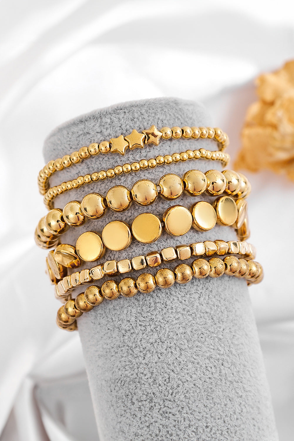 Gold Plated 6pcs Star Round Disk Ball Beading Bracelet Set