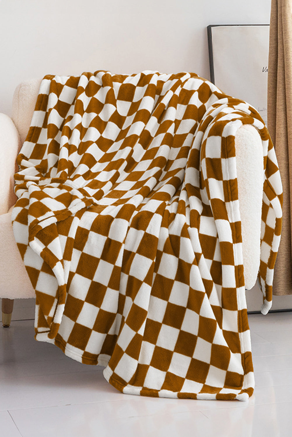 Yellow Checkerboard Printed Soft Throw Blanket 120*200cm