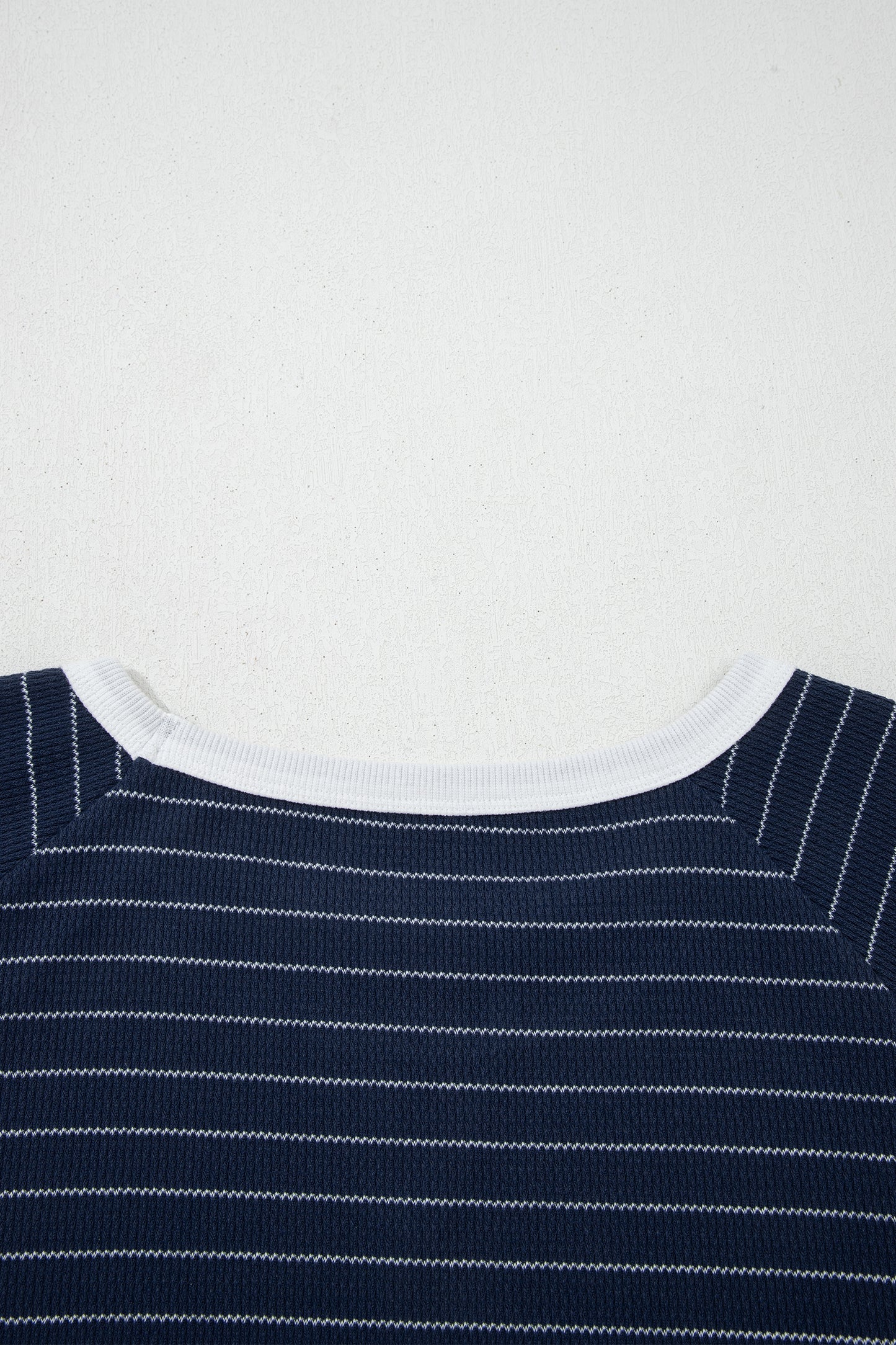 Blue Stripe Contrast Trim Plus Size Ribbed T Shirt