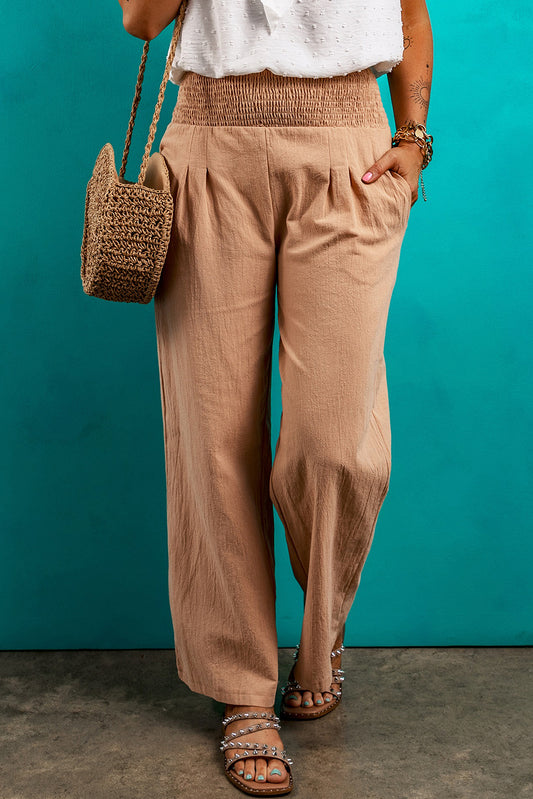 Clay Smocked Waist Loose Straight Leg Pants