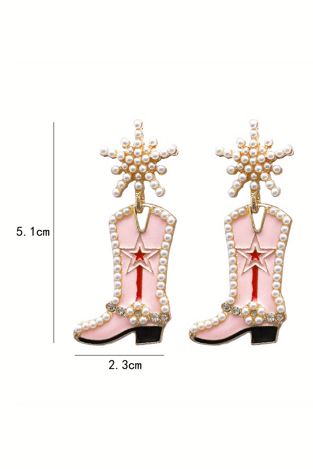 Strawberry Pink Pearl Decor Boots Shape Dangle Stud Earrings