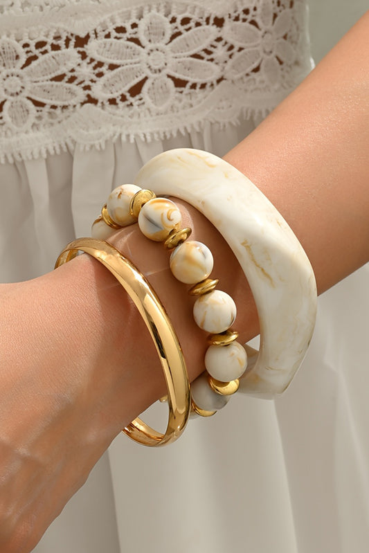 White Sand Beach Bangle Gold Plated 3pcs Bracelet Set