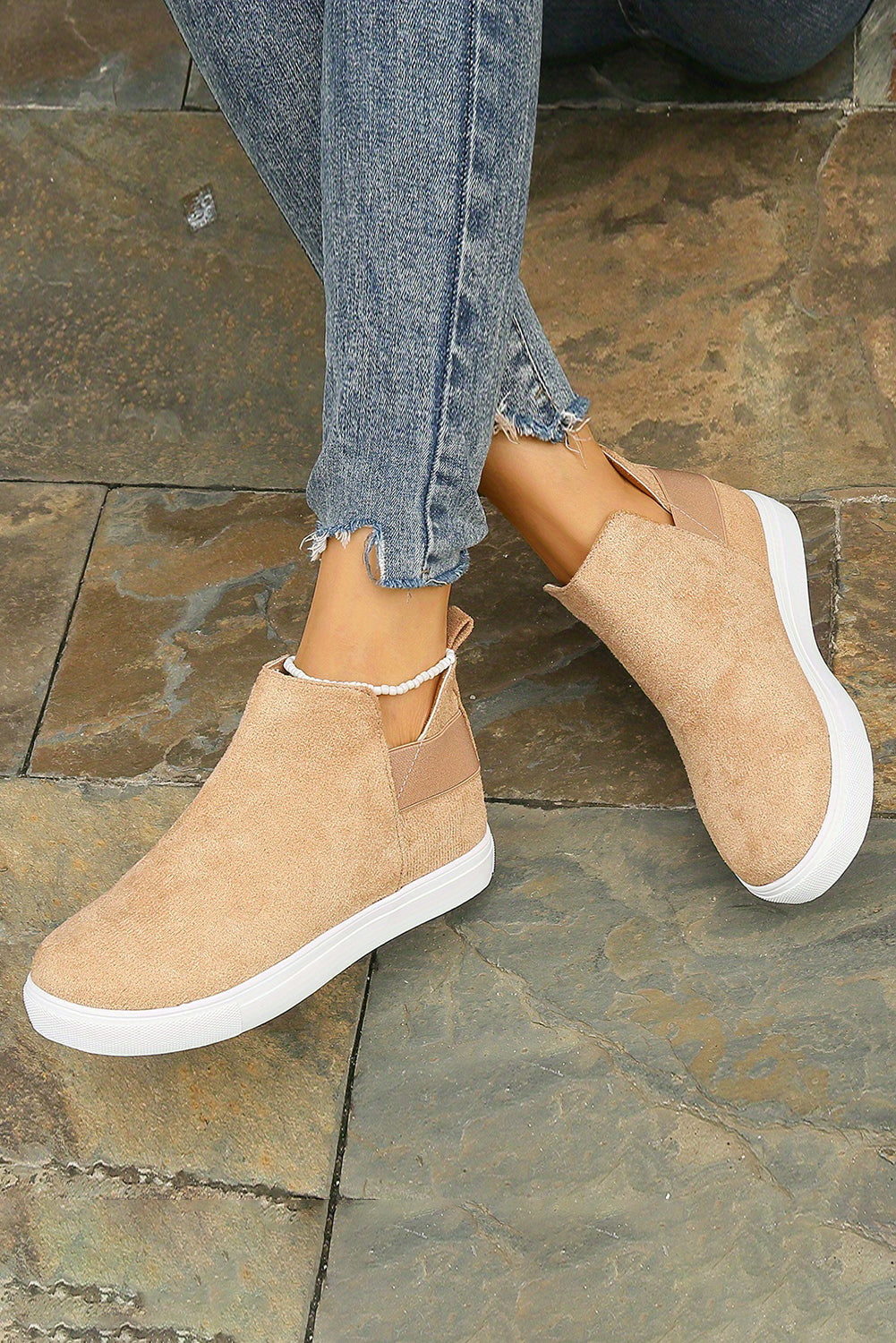 Camel Suede Slip-on Casual Boots