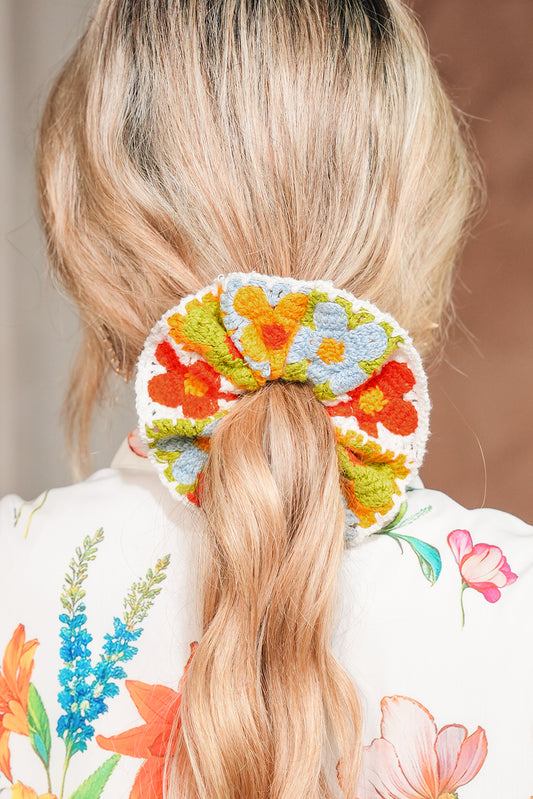 Yellow Bohemian Style Flower Crochet Scrunchy Hair Tie