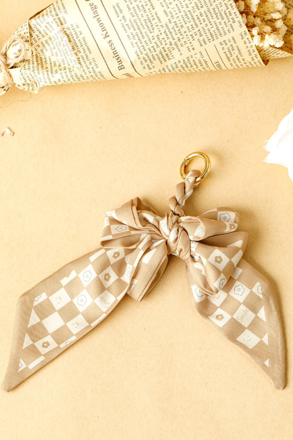 Smoke Gray Checkered Flower Bow Knot Keychain