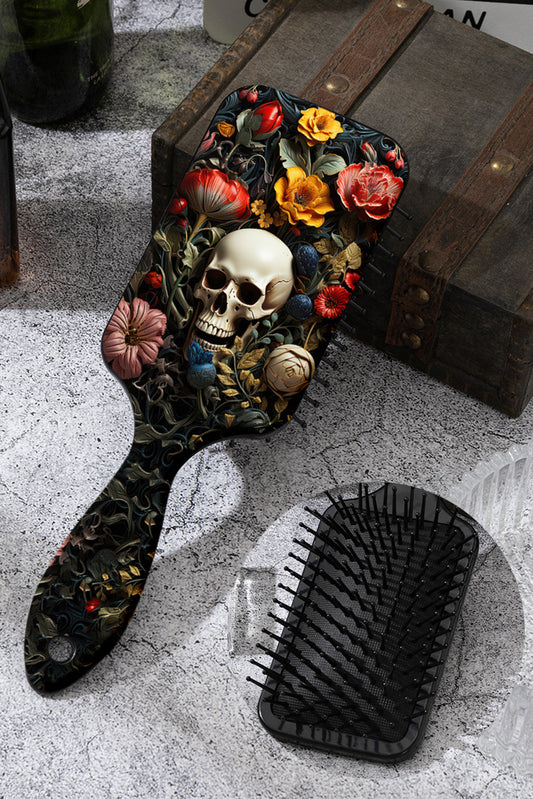 Black Gothic Flower Skull Print Air Cushion Comb