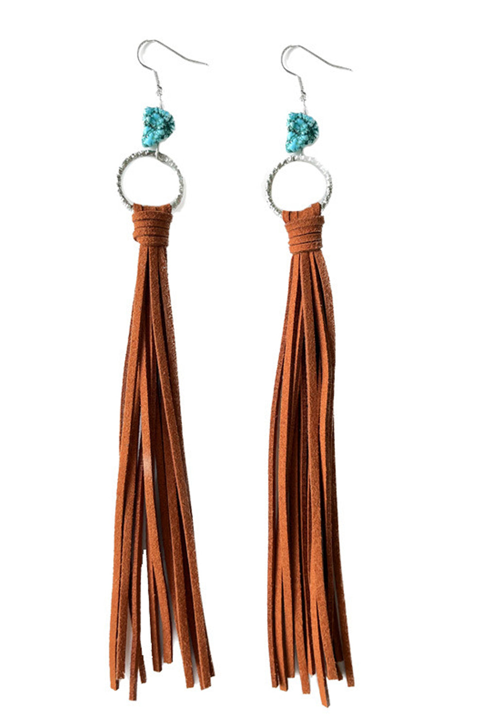 Chestnut Western Turquoise O-ring Tassel Earrings