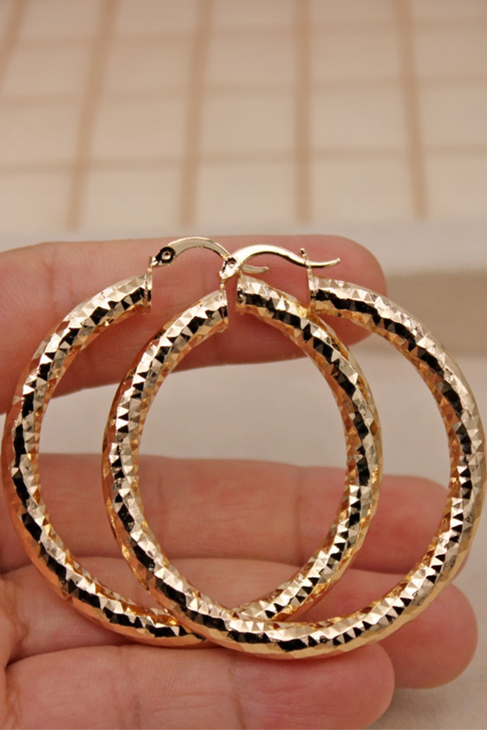 Gold Plated Diamond Cut Large Hoop Earrings