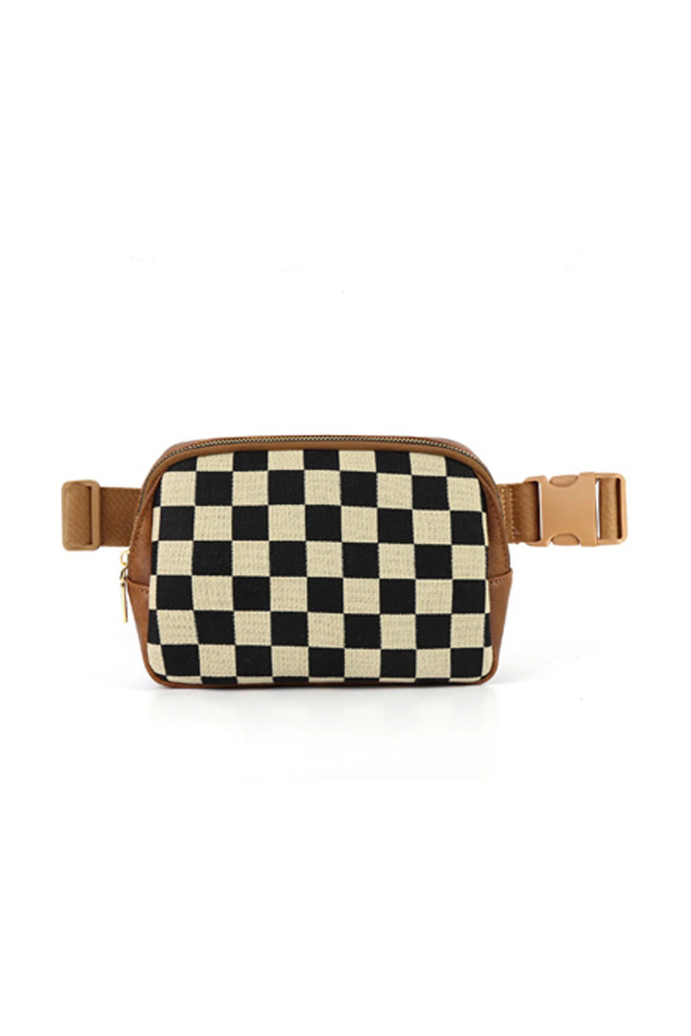 Coffee Faux Leather Checkered Patchwork Crossbody Waist Bag