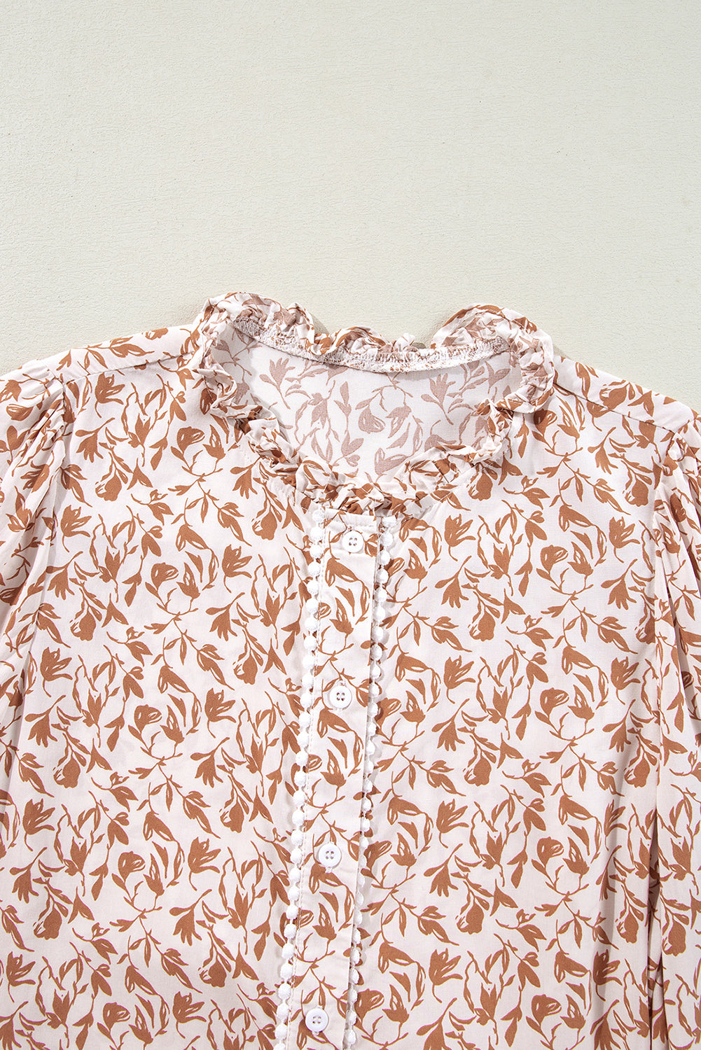 Yellow Printed Lace Detail Floral Puff Sleeve Fall Shirt