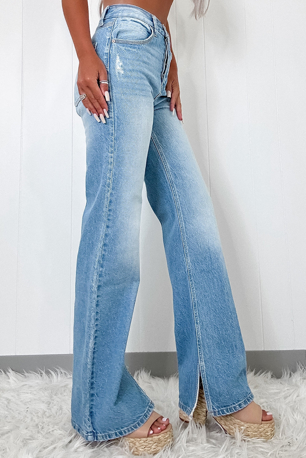 Myosotis High Rise Shift Slit Leg Straight Jeans