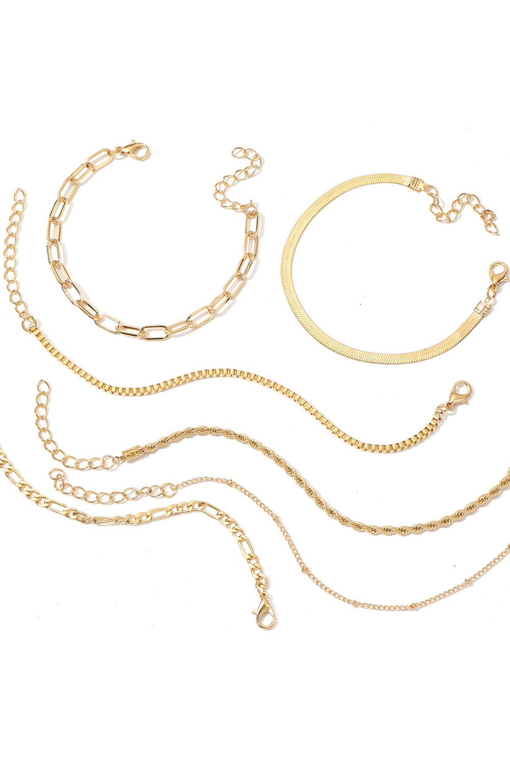Gold Multi Layered Plated Adjustable Chain Bracelet Set