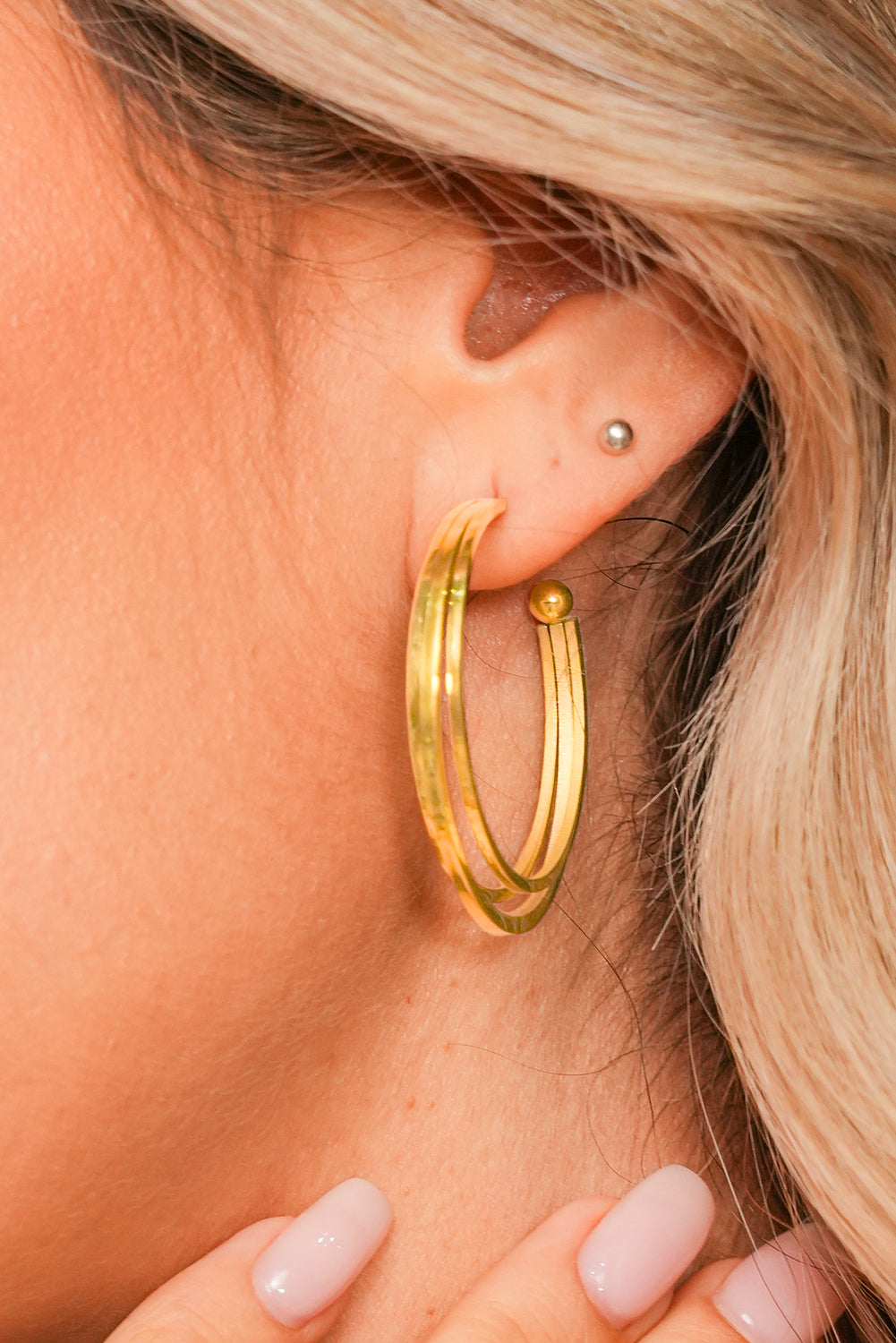 Gold Minimalist Plated Alloy Triple Hoop Earrings