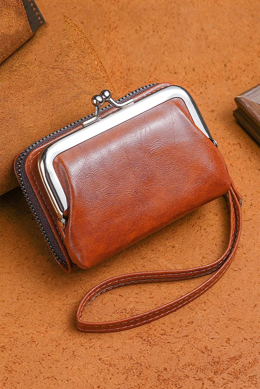 Chestnut Minimalist Wristlet PU Leather Coin Purse