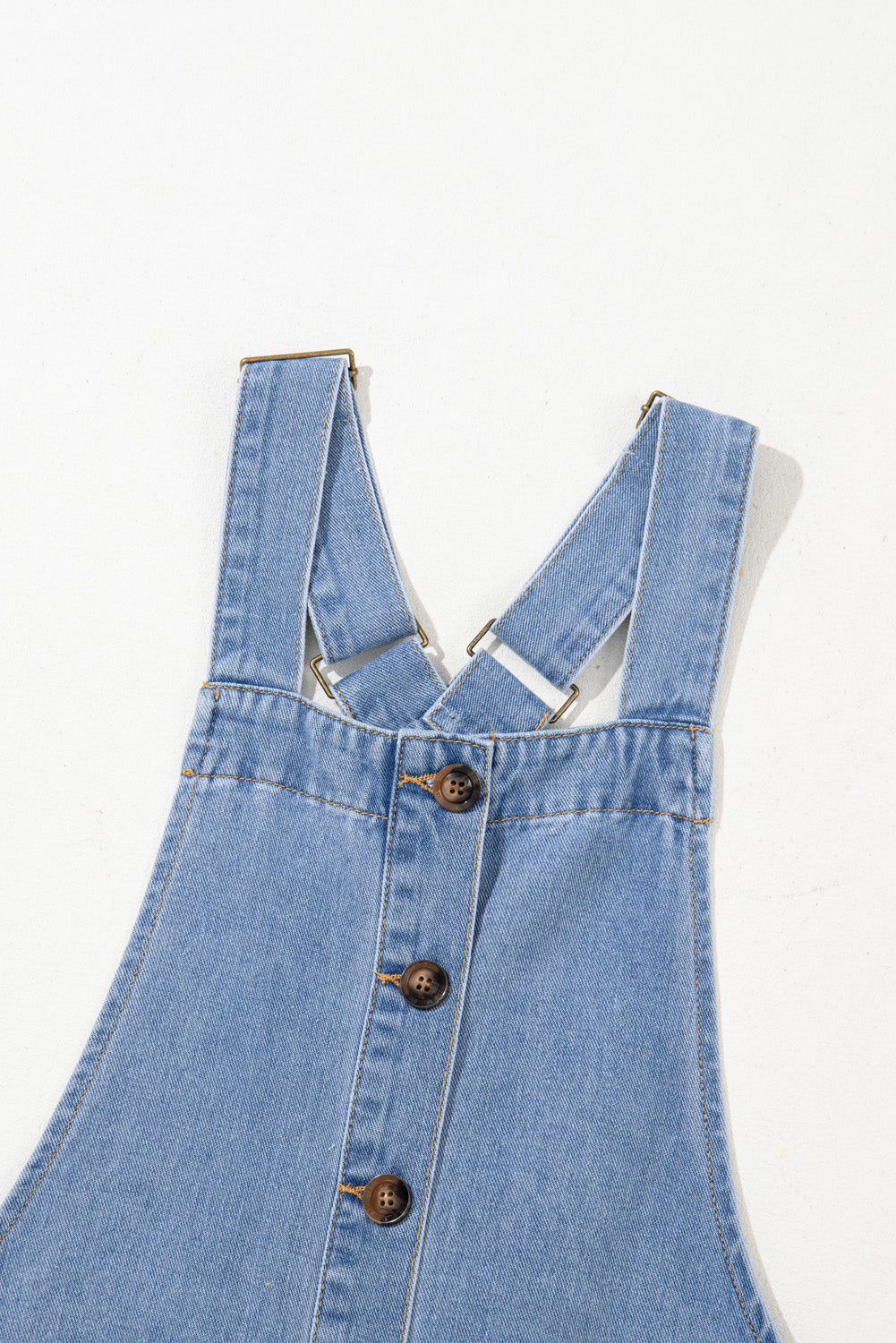 Beau Blue Wide Strap Button Front Pocketed Denim Mini Dress