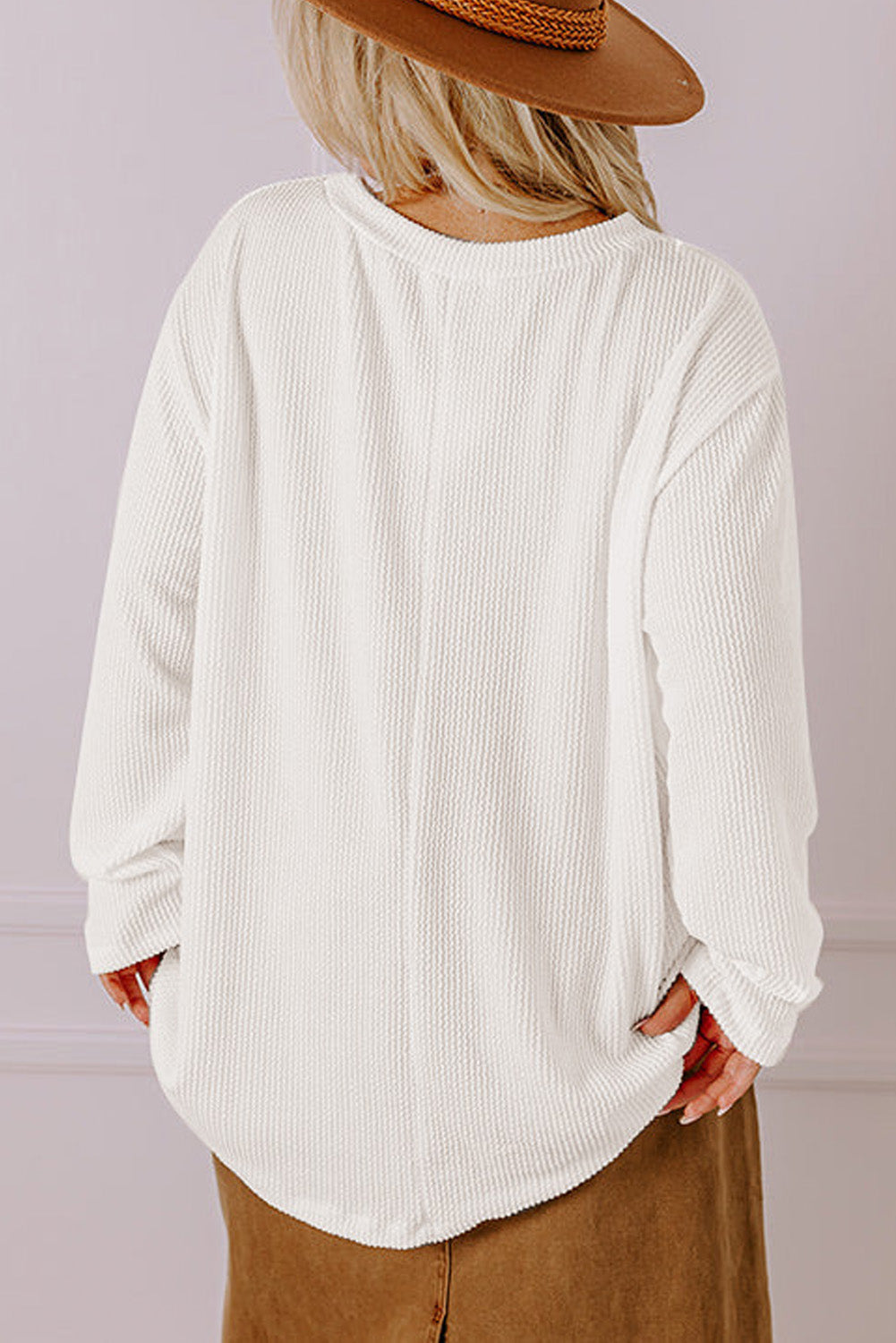 White Plus Size Ribbed Textured Long Sleeve T Shirt