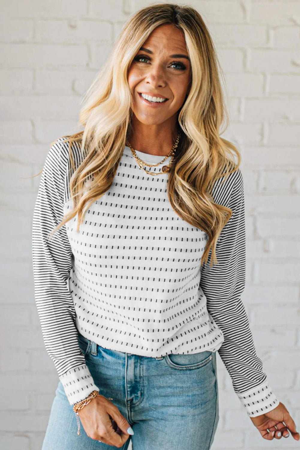 Black Stripe Raglan Patchwork Long Sleeve Tee