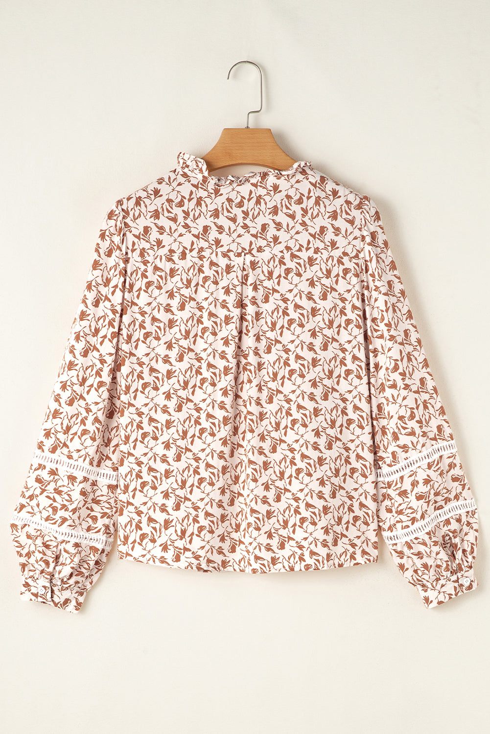 Yellow Printed Lace Detail Floral Puff Sleeve Fall Shirt