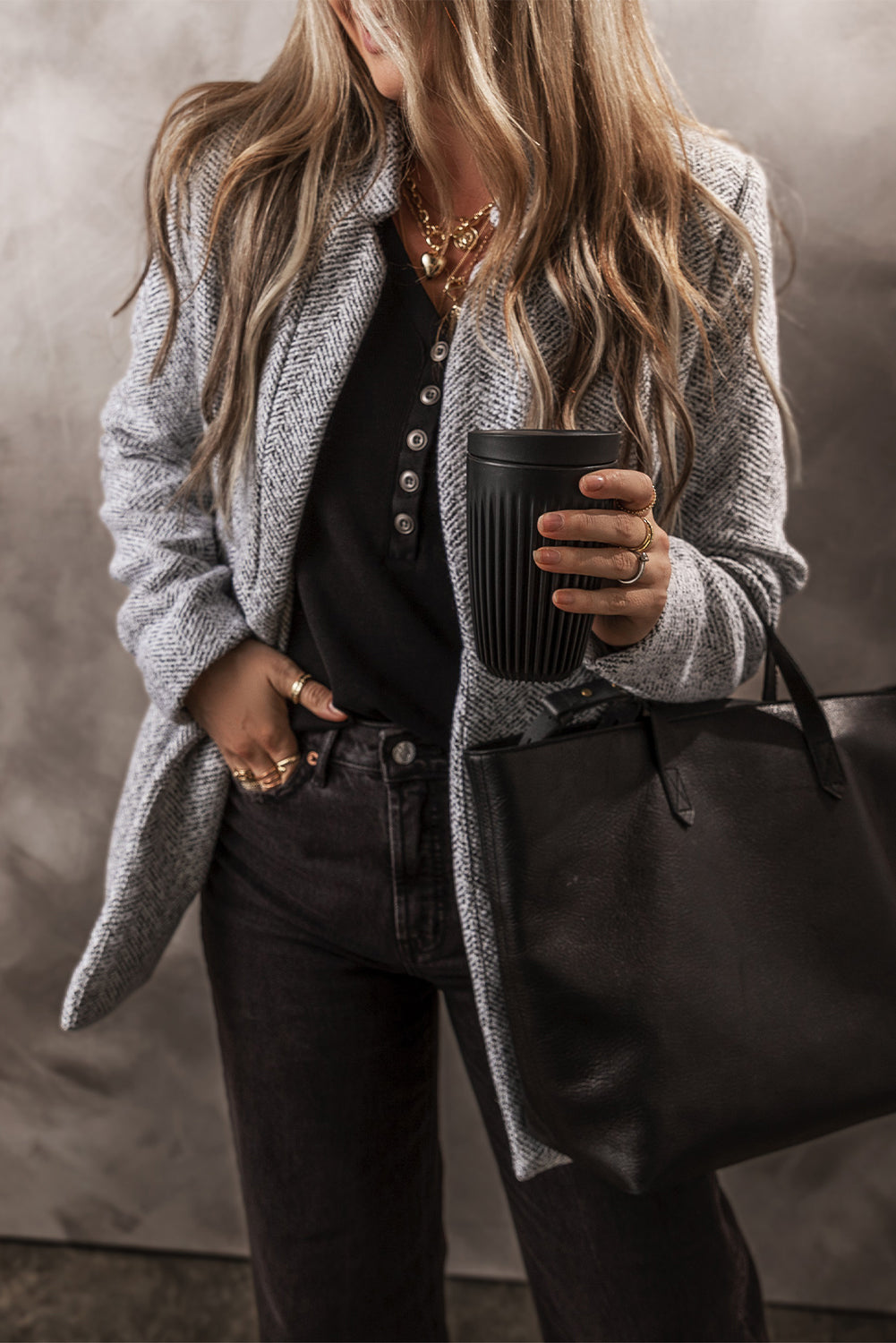 Light Grey Lapel Collar Blazer with Pocket