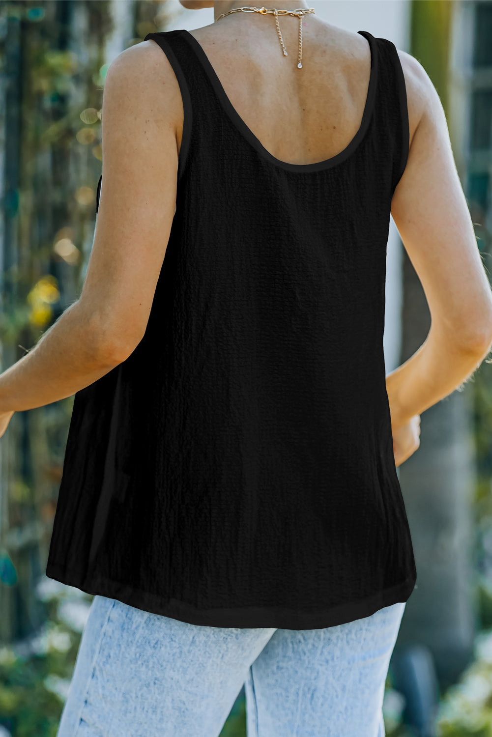 Black Button Textured Tank Top