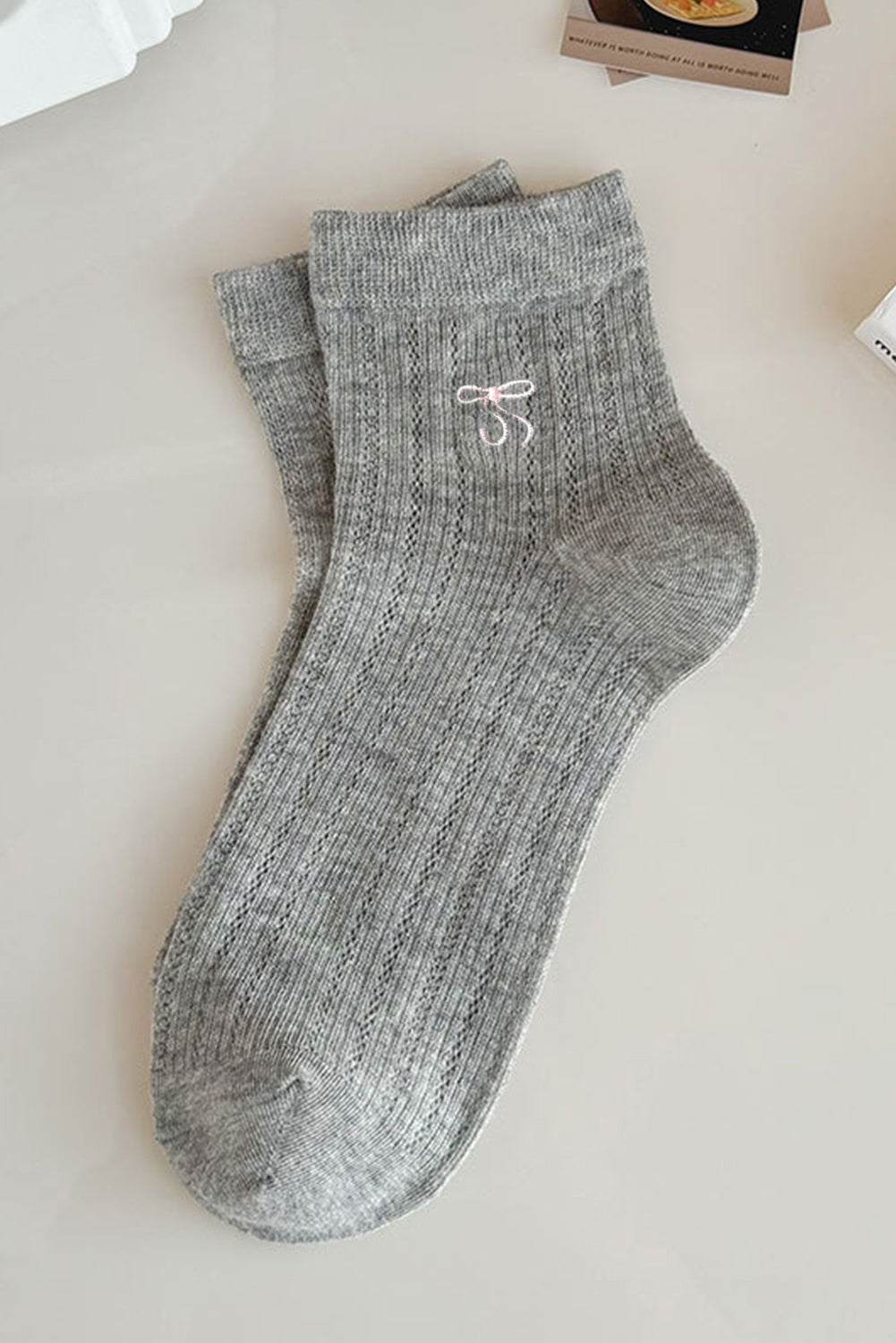 Dark Grey Bow Knot Ankle Socks