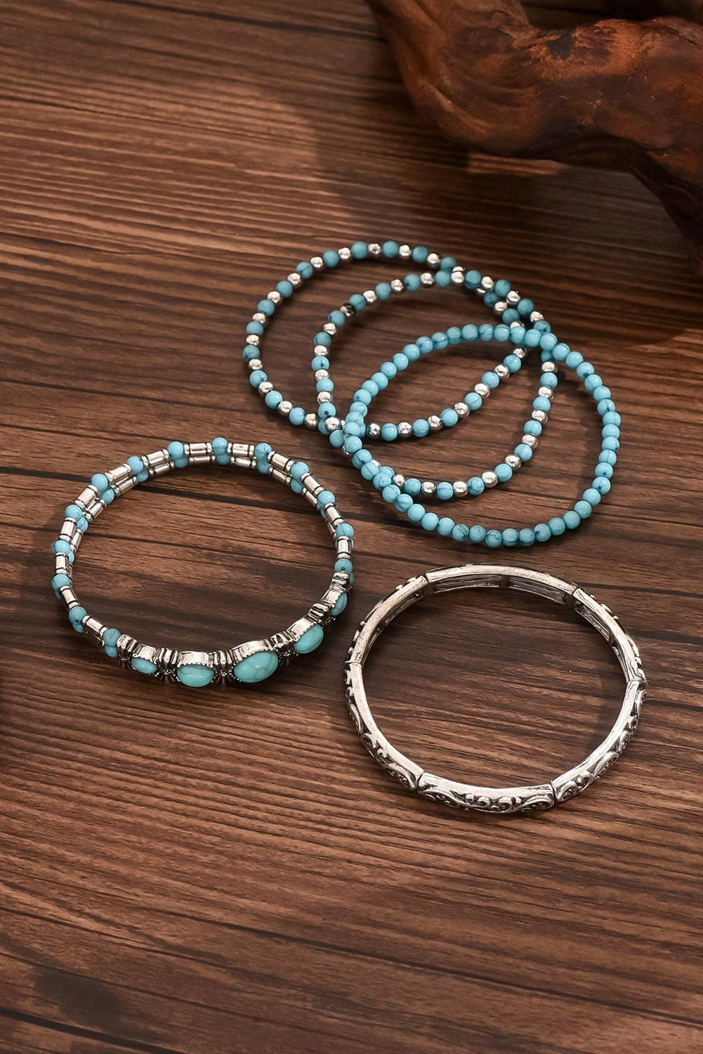 Silvery Western Turquoise Beading 5pcs Layered Bracelet