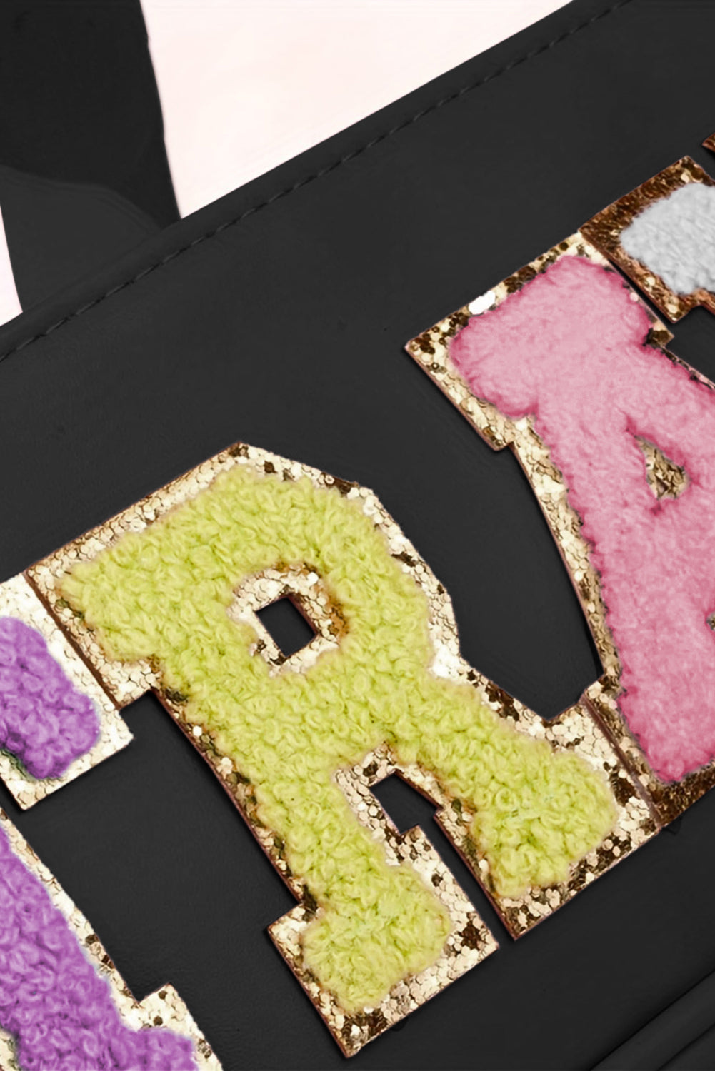 Black TRAVEL Chenille Letter Clear PVC Makeup Bag