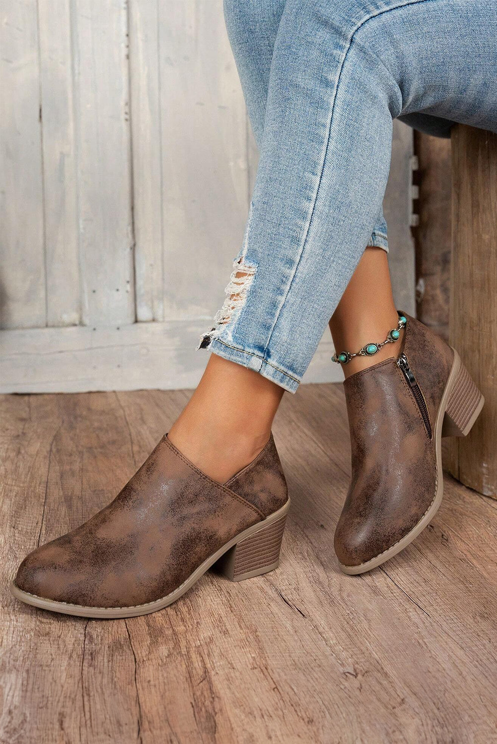 Coffee Tulip Opening Suede Ankle Boots