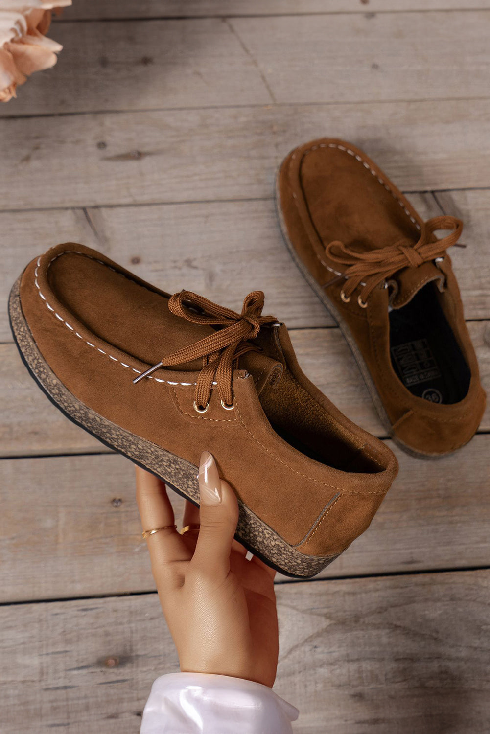 Coffee Thick Sole Lace-up Casual Shoes