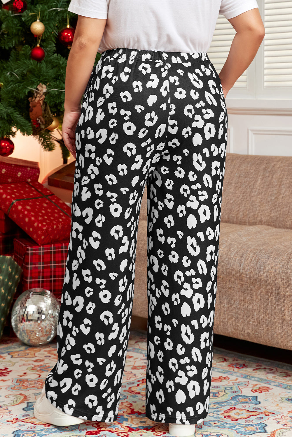 Leopard Wide Leg Pockets Plus Size Pants