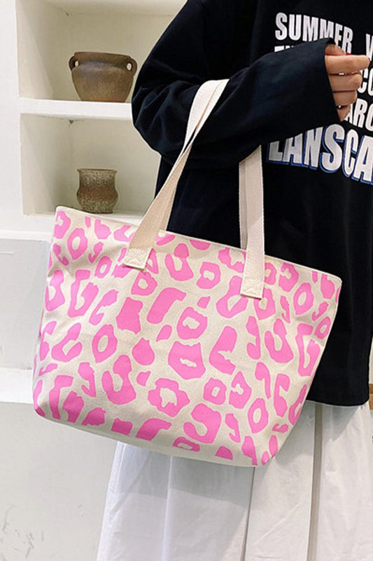 Rose Red Leopard Print Canvas Tote Bag