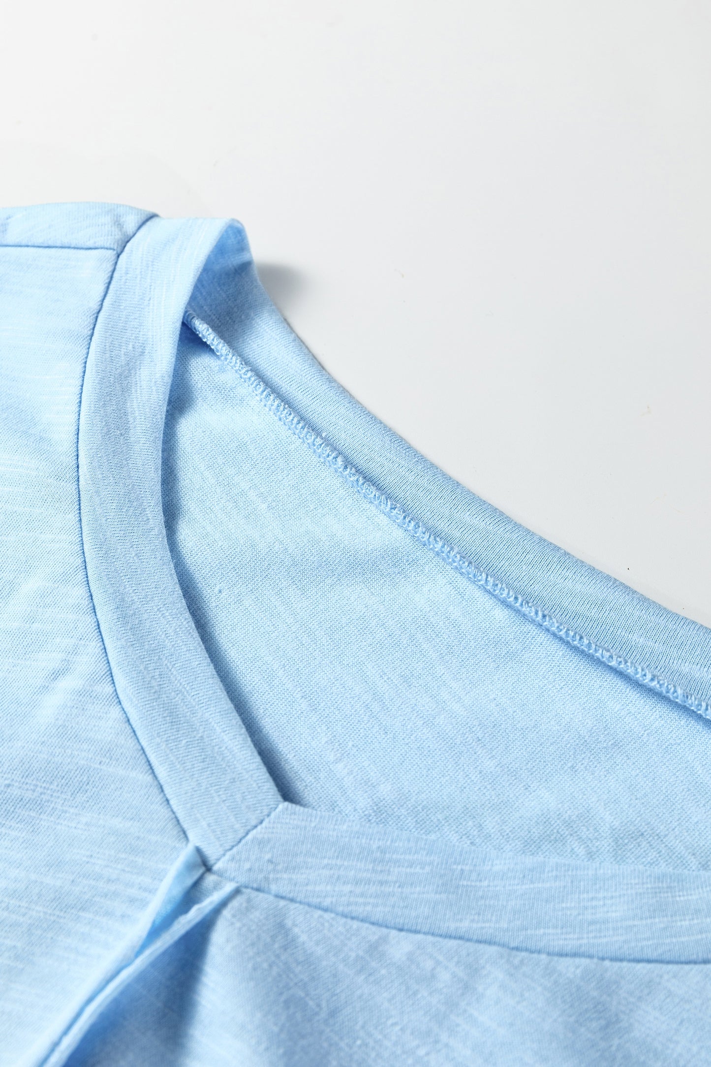 Light Blue Flower Patched Exposed Seam Bracelet Sleeve Oversized T Shirt