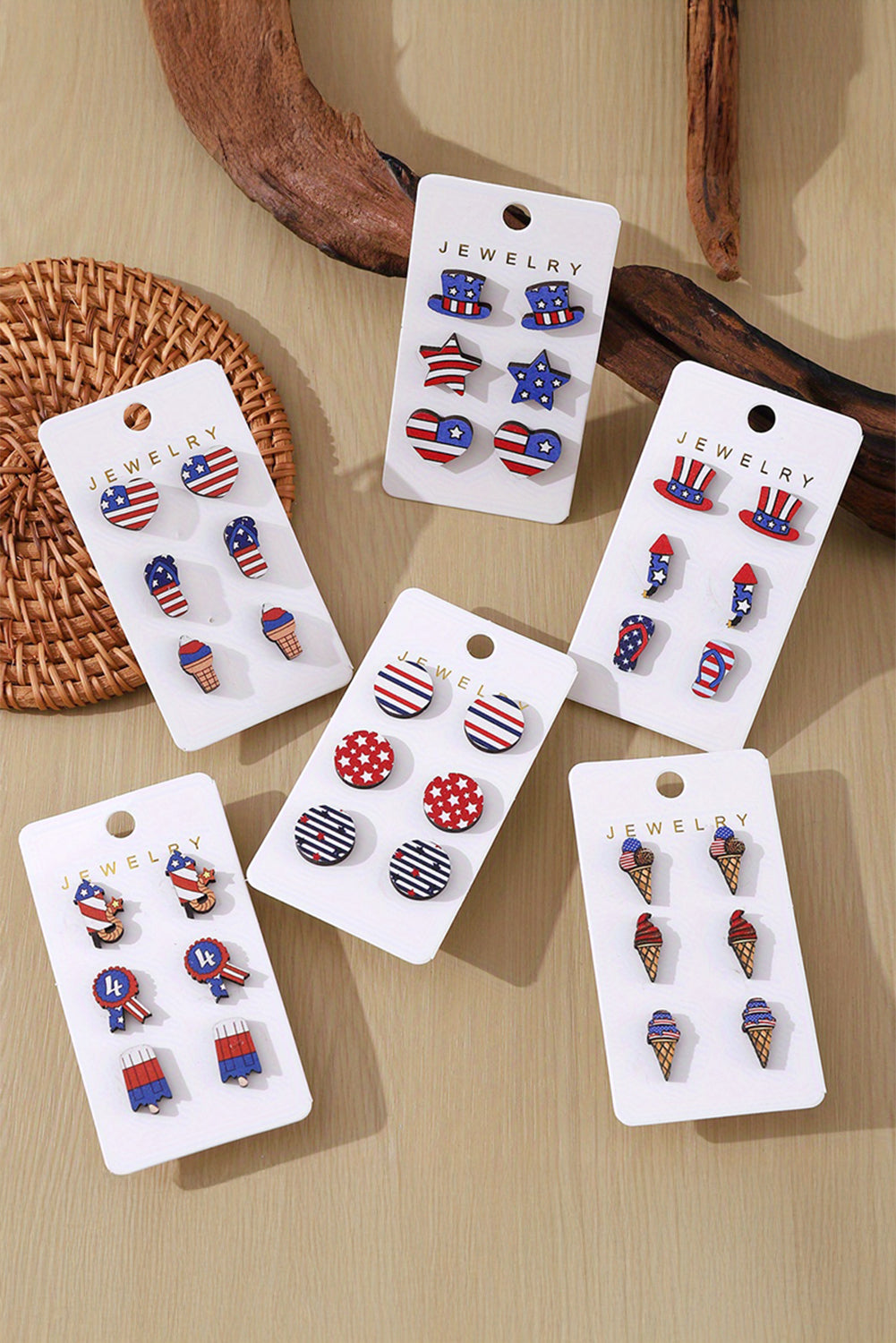 Dark Blue American Flag Hat Star Heart Stud Earrings