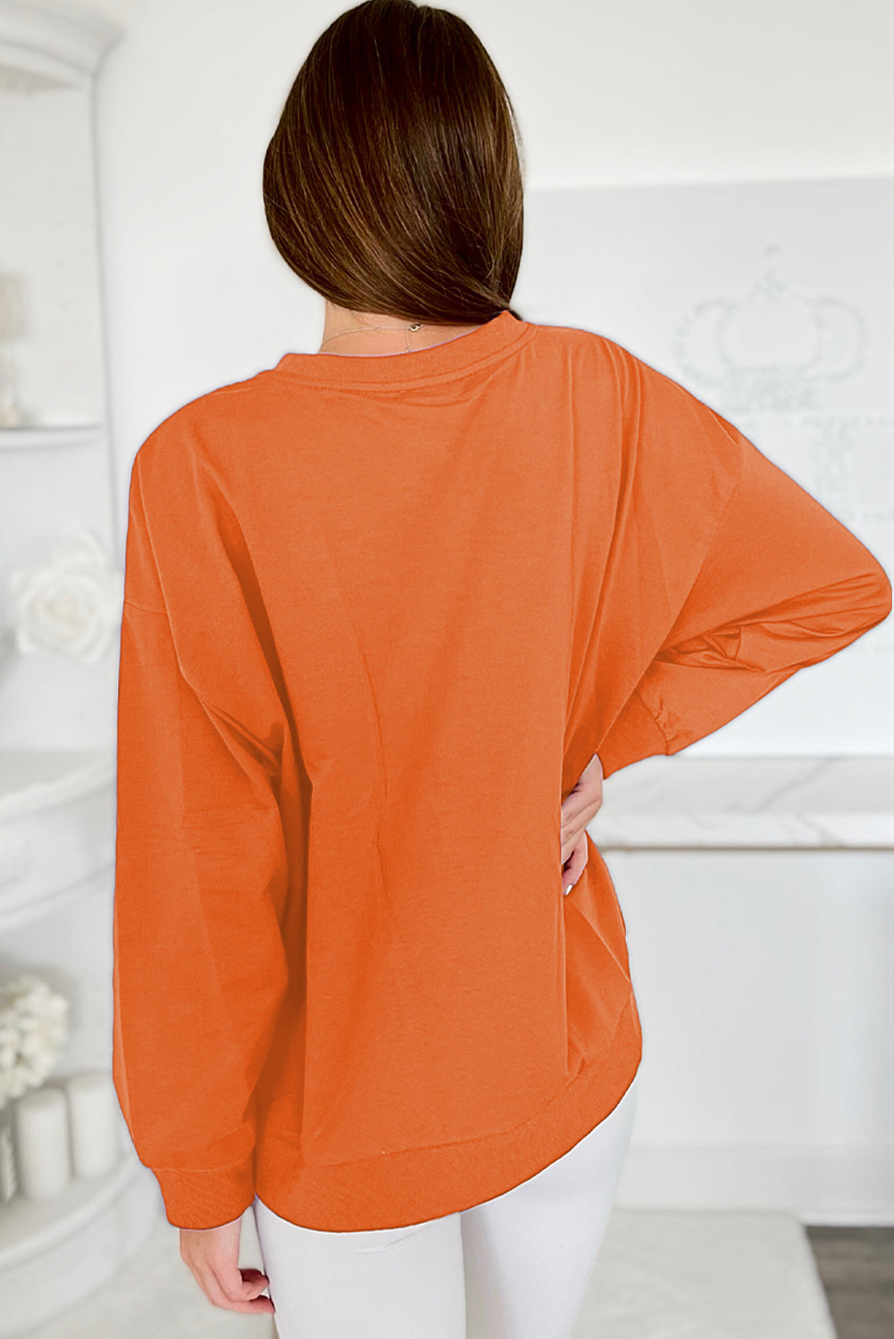 Russet Orange Tinsel Game Day Drop Shoulder Graphic Sweatshirt