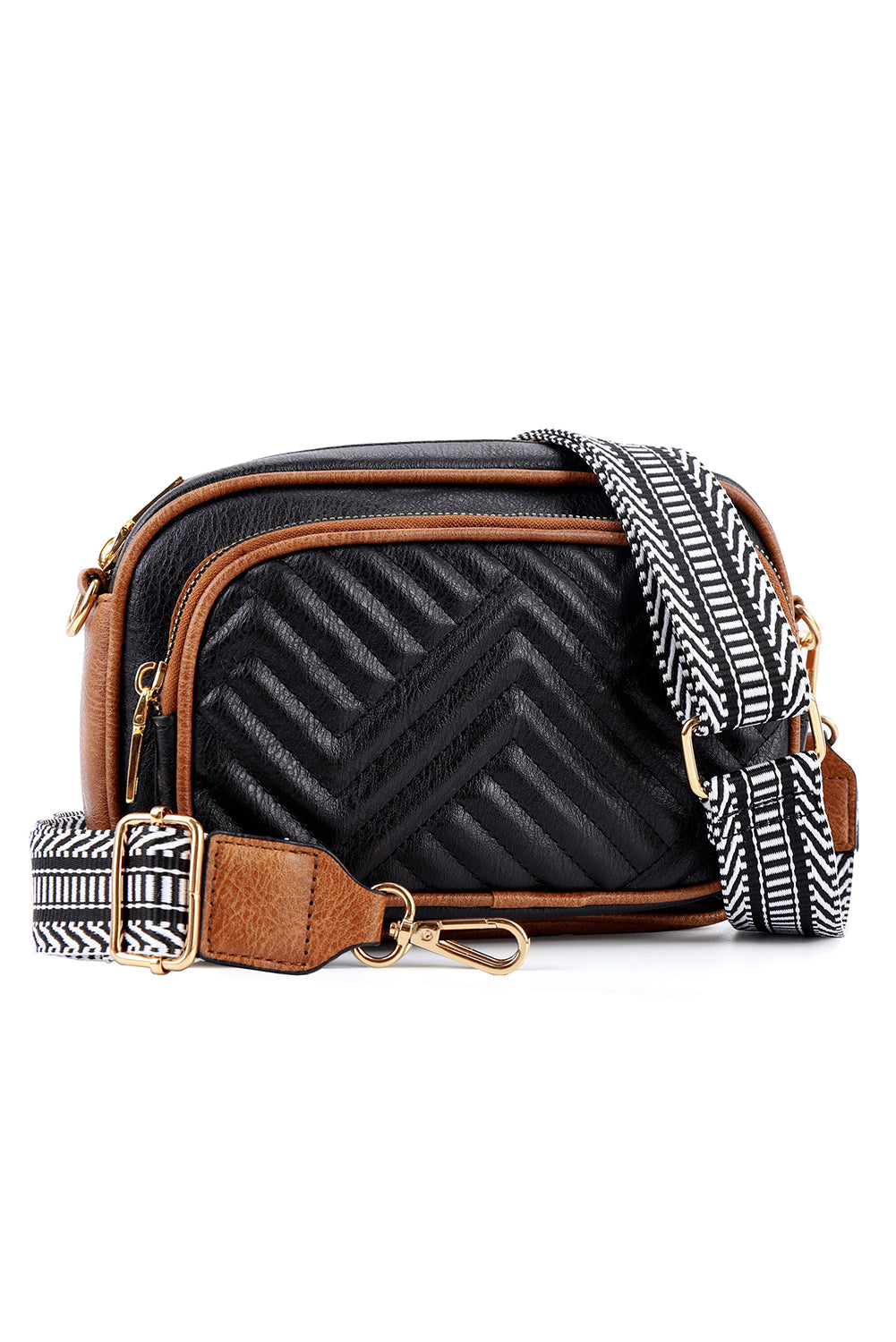 Black PU Leather Quilted Texture Mini Shoulder Bag
